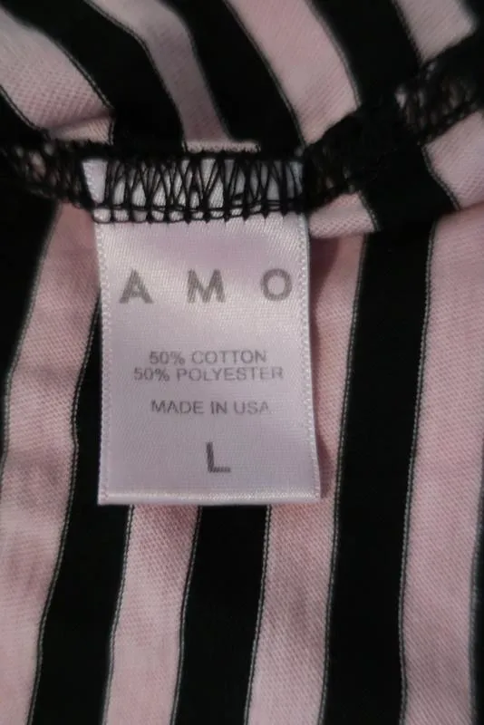 AMO Classic Striped Tee Pink/Black Size Large Short Sleeve T-Shirt Top