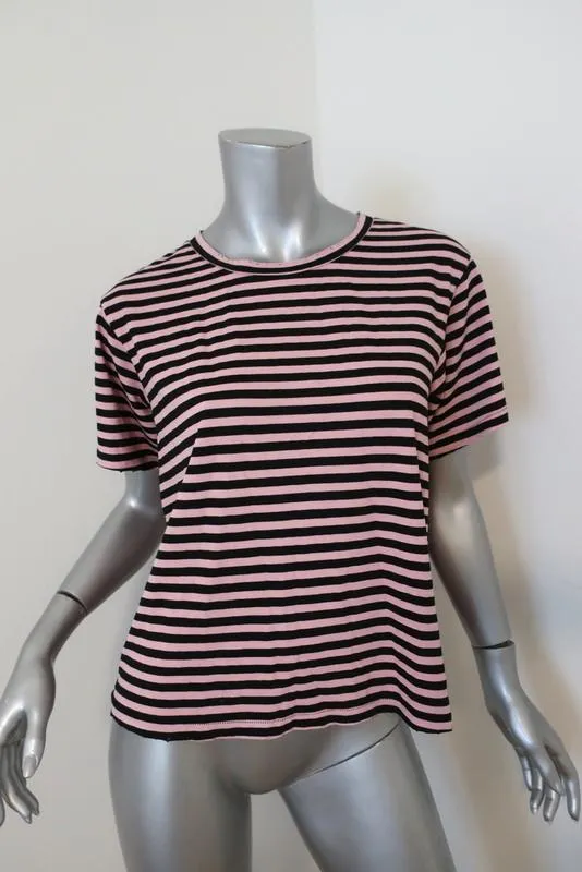 AMO Classic Striped Tee Pink/Black Size Large Short Sleeve T-Shirt Top