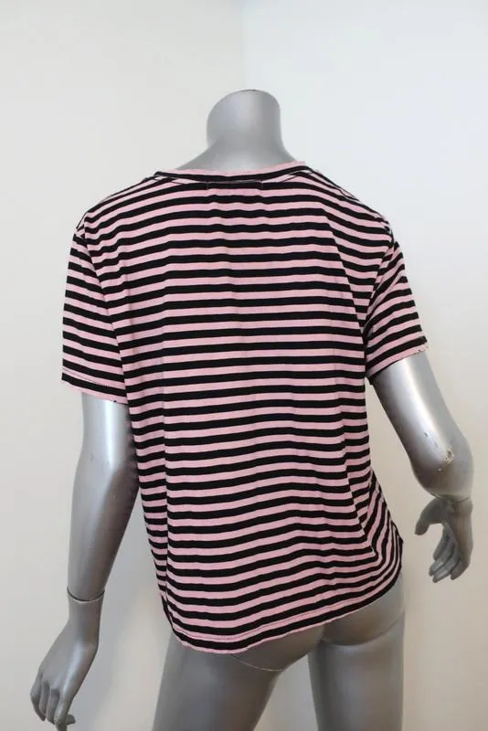 AMO Classic Striped Tee Pink/Black Size Large Short Sleeve T-Shirt Top