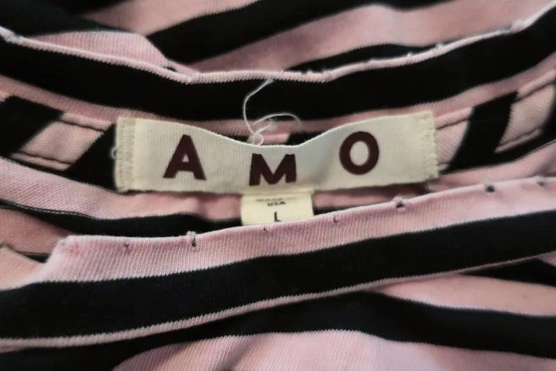 AMO Classic Striped Tee Pink/Black Size Large Short Sleeve T-Shirt Top