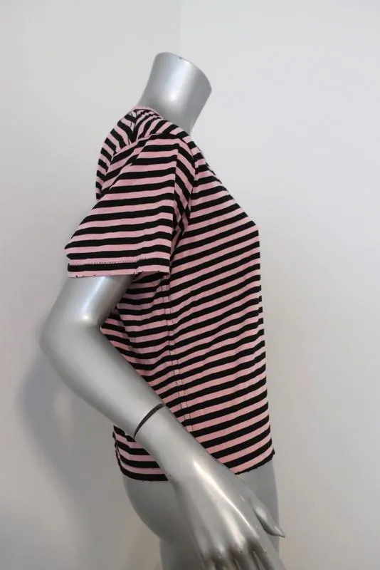 AMO Classic Striped Tee Pink/Black Size Large Short Sleeve T-Shirt Top
