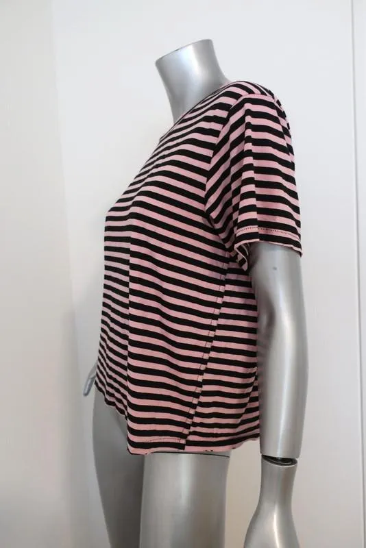 AMO Classic Striped Tee Pink/Black Size Large Short Sleeve T-Shirt Top