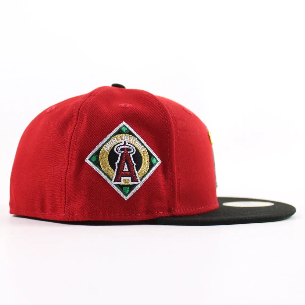Anaheim Angels Angles BaseBall New Era 59Fifty Fitted Hat (Scarlet Red Black Green Under Brim)