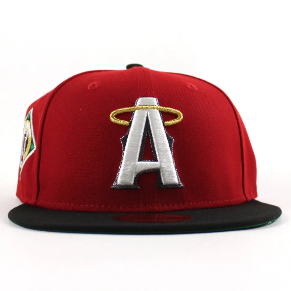 Anaheim Angels Angles BaseBall New Era 59Fifty Fitted Hat (Scarlet Red Black Green Under Brim)