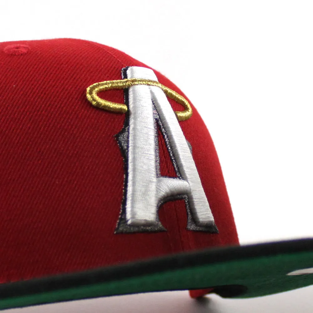 Anaheim Angels Angles BaseBall New Era 59Fifty Fitted Hat (Scarlet Red Black Green Under Brim)