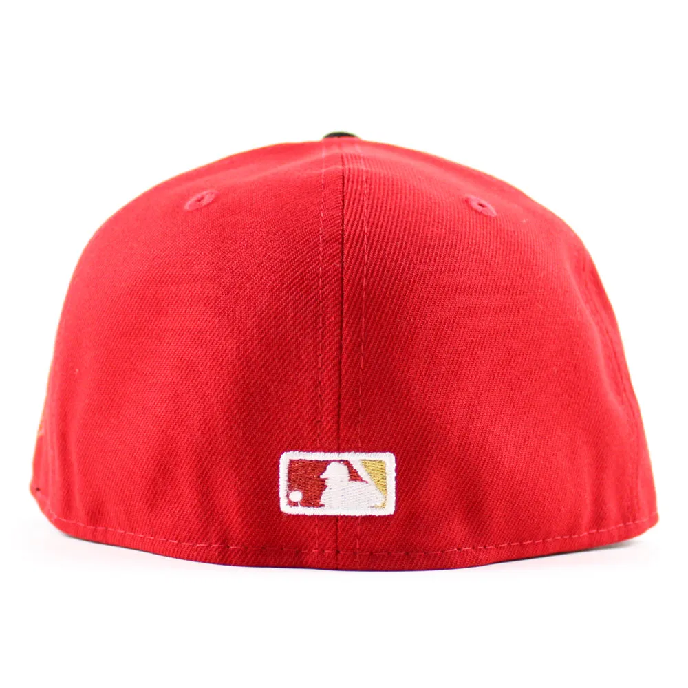 Anaheim Angels Angles BaseBall New Era 59Fifty Fitted Hat (Scarlet Red Black Green Under Brim)