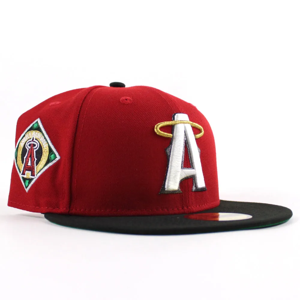 Anaheim Angels Angles BaseBall New Era 59Fifty Fitted Hat (Scarlet Red Black Green Under Brim)