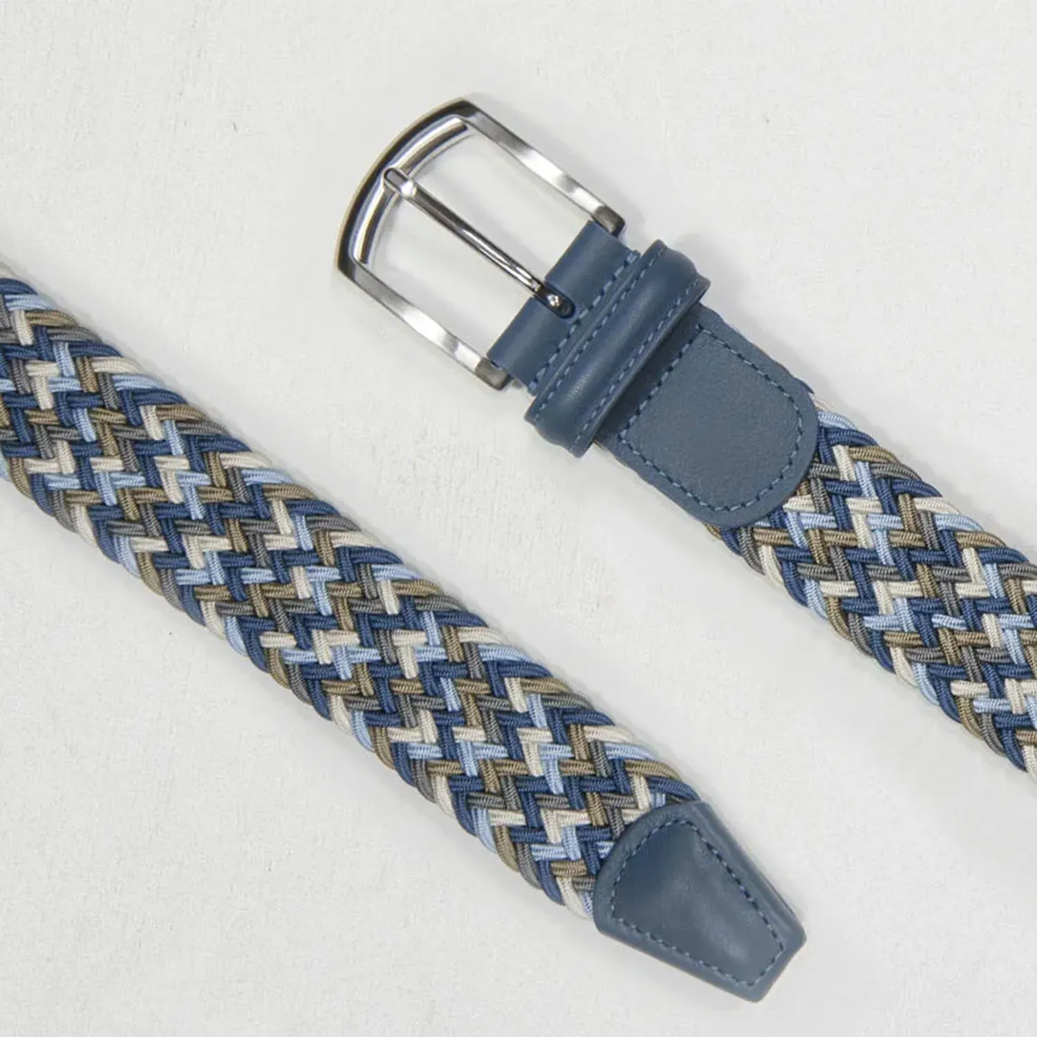 Andersons Classic Elastic Woven Belt Blue/Sky/Taupe/Cream/Grey