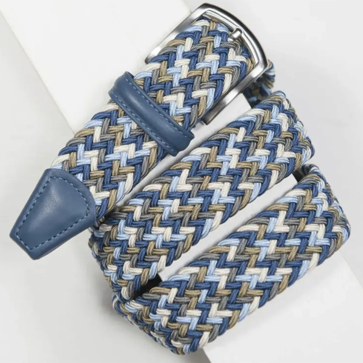 Andersons Classic Elastic Woven Belt Blue/Sky/Taupe/Cream/Grey