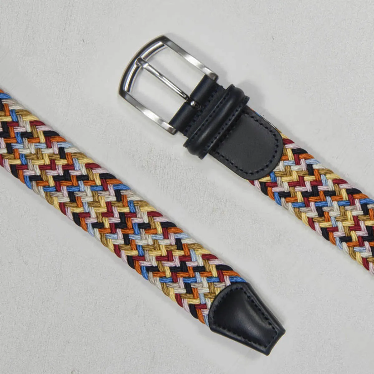 Andersons Classic Elastic Woven Belt Navy/Blue/White/Yellow/Pink