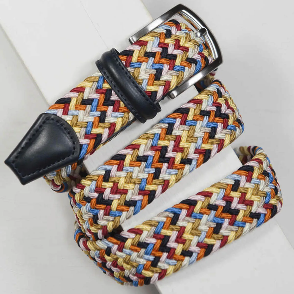 Andersons Classic Elastic Woven Belt Navy/Blue/White/Yellow/Pink