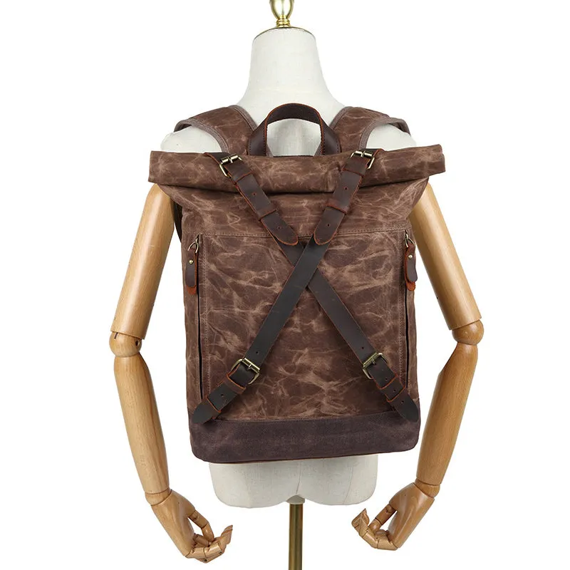 Anti-theft Oil Wax Canvas Backpack Roll Top