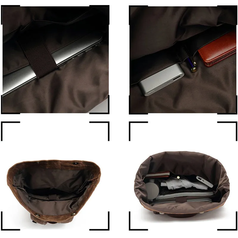 Anti-theft Oil Wax Canvas Backpack Roll Top