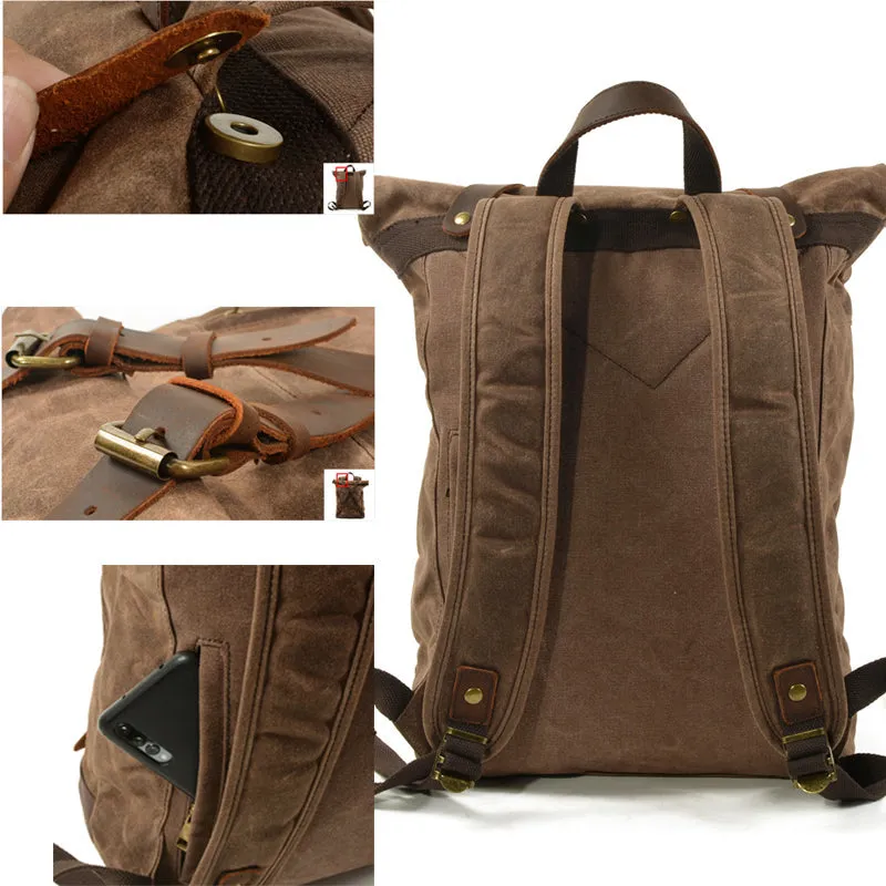 Anti-theft Oil Wax Canvas Backpack Roll Top