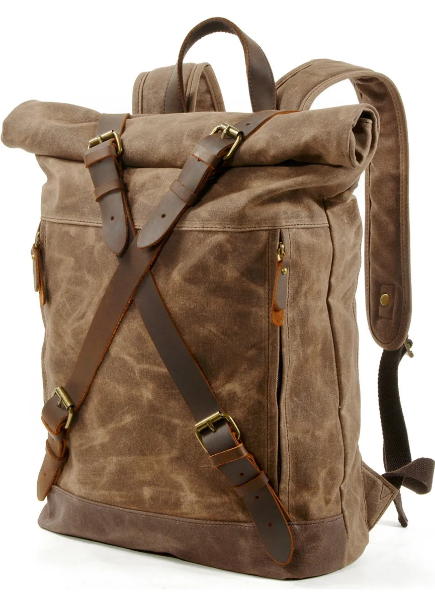 Anti-theft Oil Wax Canvas Backpack Roll Top