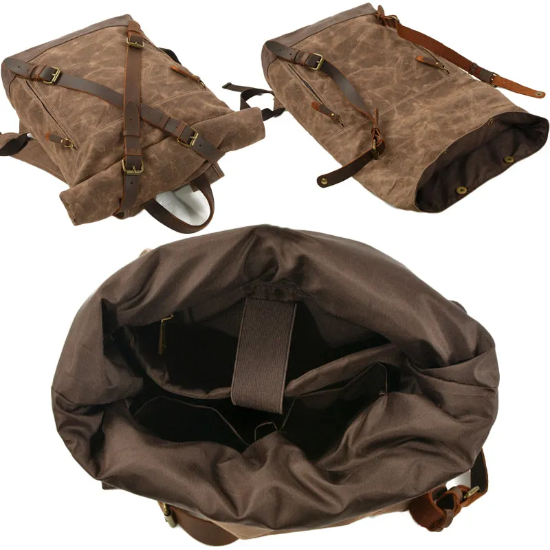 Anti-theft Oil Wax Canvas Backpack Roll Top