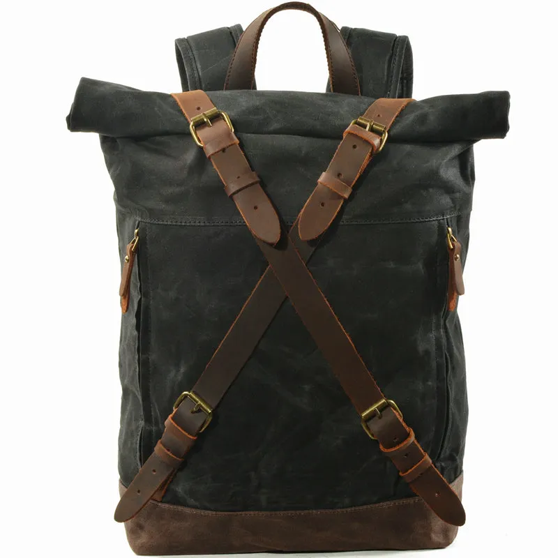 Anti-theft Oil Wax Canvas Backpack Roll Top