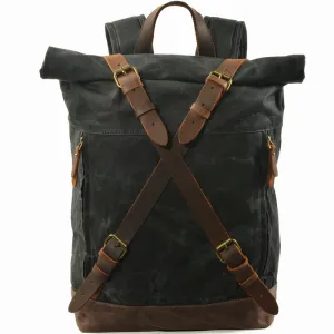 Anti-theft Oil Wax Canvas Backpack Roll Top