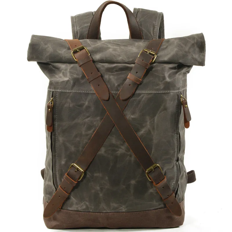 Anti-theft Oil Wax Canvas Backpack Roll Top