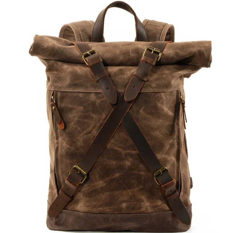 Anti-theft Oil Wax Canvas Backpack Roll Top