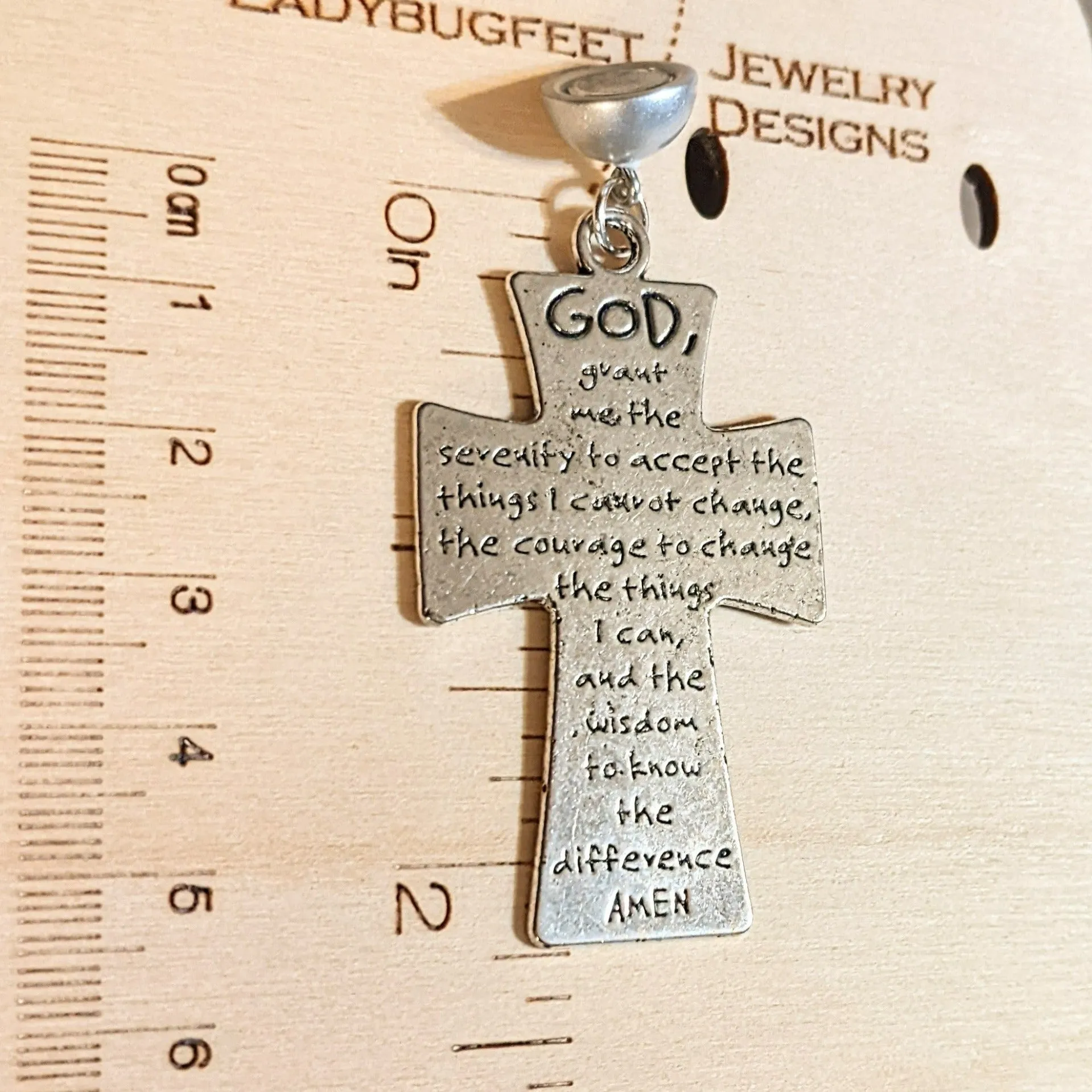 Antique Silver Serenity Prayer Cross Pendant