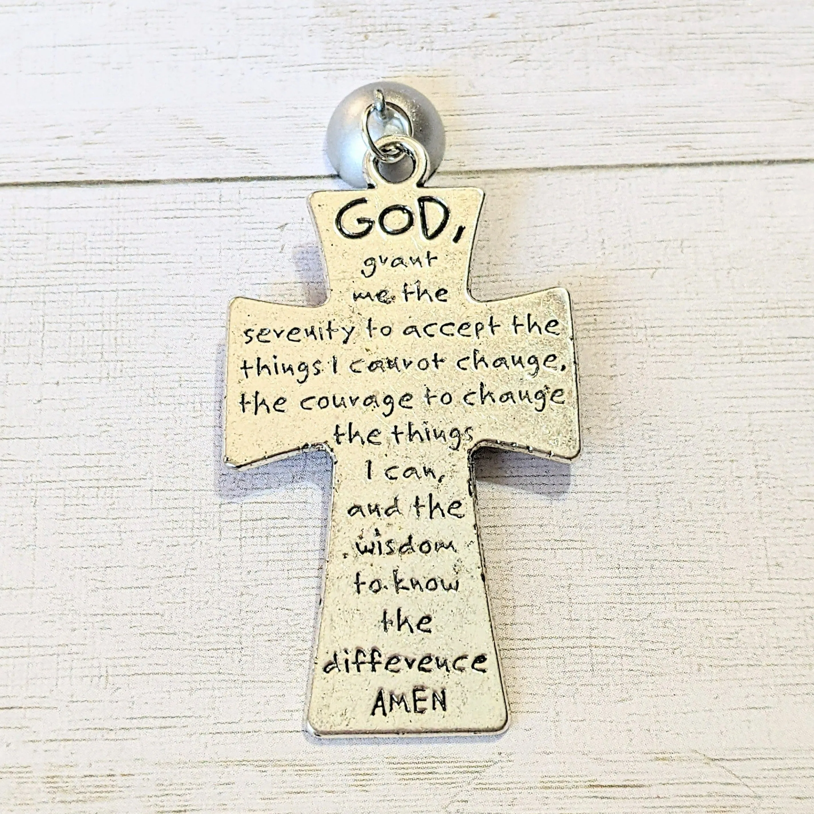 Antique Silver Serenity Prayer Cross Pendant