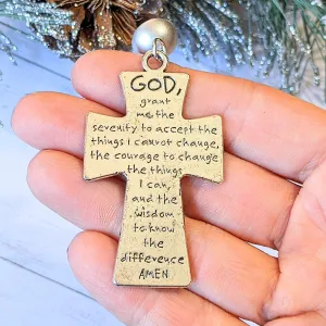Antique Silver Serenity Prayer Cross Pendant