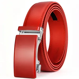 ARTHUR - Genuine Leather Ratchet Belt for Men - Automatic Buckle, No holes - Red, 35 mm