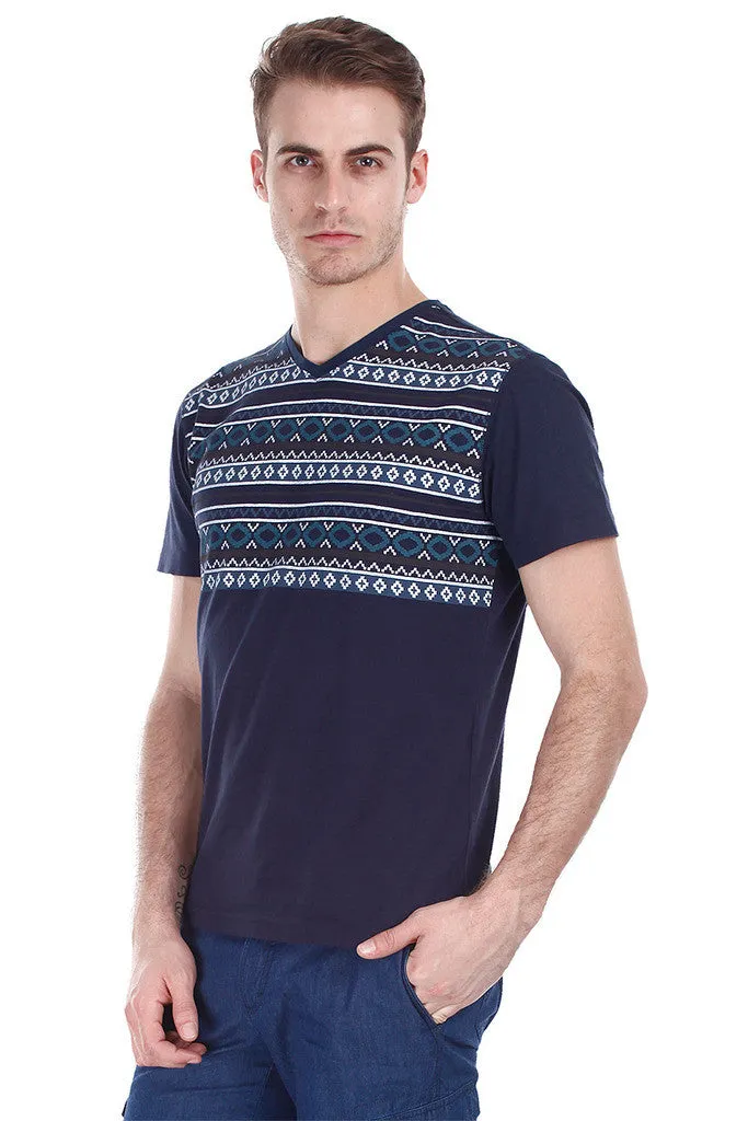 Aztec Print Heather V Neck Tee