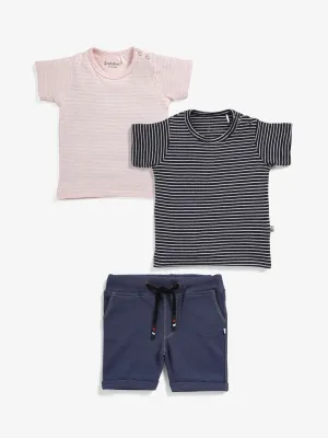 BABY BOYS STRIPED TEE & DENIM SHORTS SET