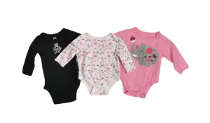BABY GIRL SIZE 3/6 MONTHS - 3 Pack, Longsleeve Graphic Onesies VGUC B24
