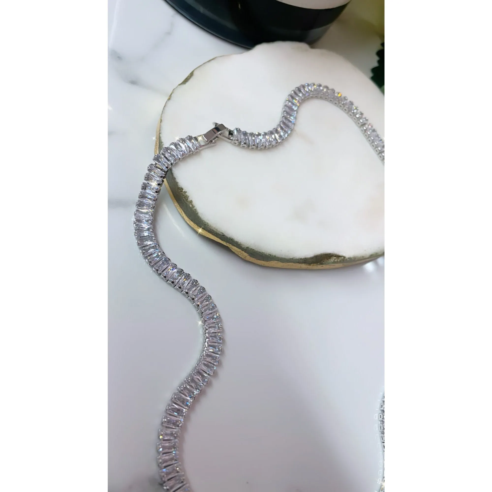 Baddie Silver Baguette Tennis Necklace
