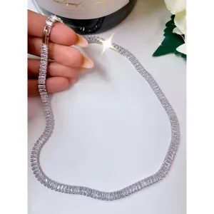 Baddie Silver Baguette Tennis Necklace