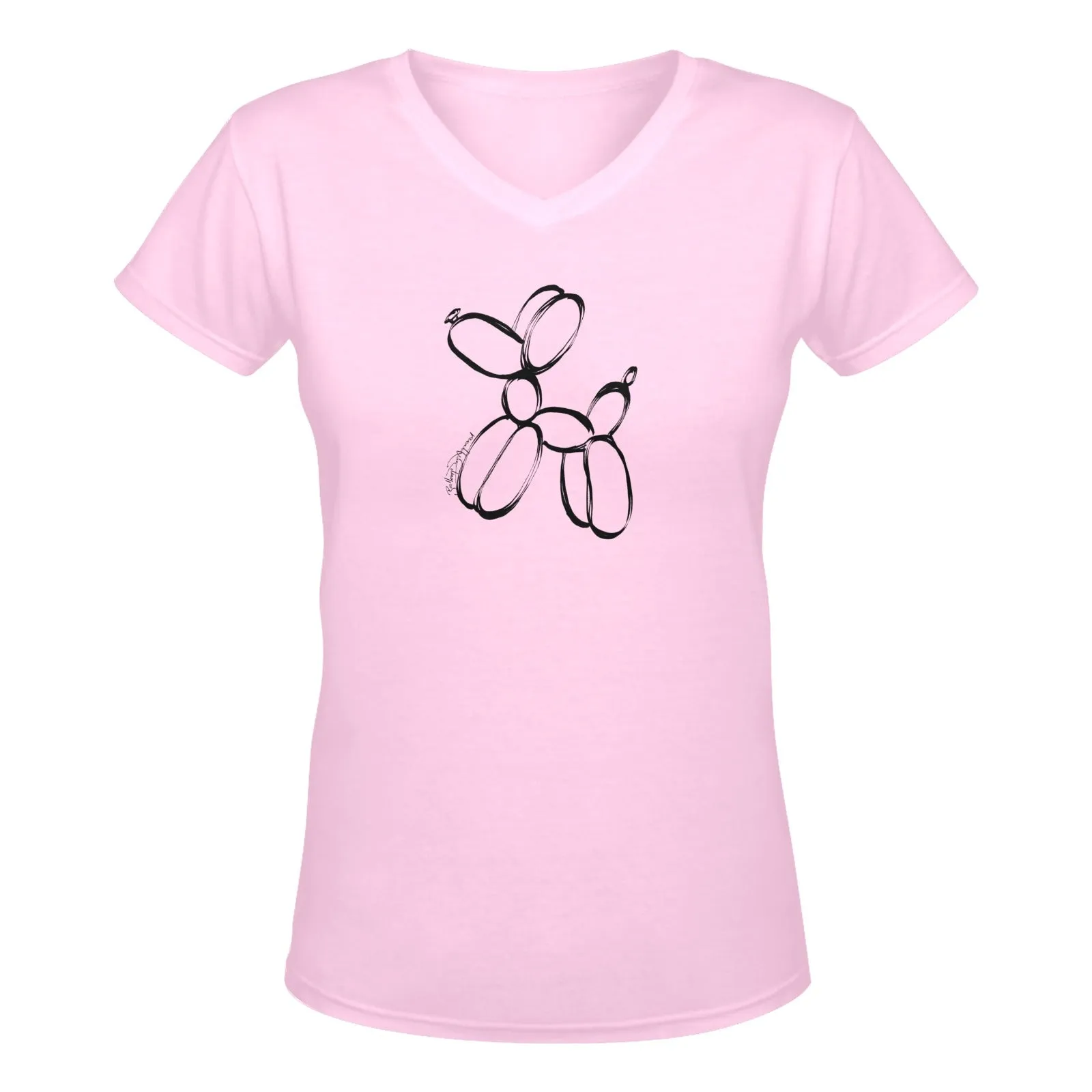 Balloon Dog Sketch on Pale Pink - V Neck Women's T-Shirt