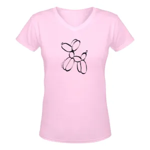 Balloon Dog Sketch on Pale Pink - V Neck Women's T-Shirt