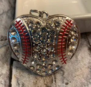 Baseball Heart Rhinestone Pendant