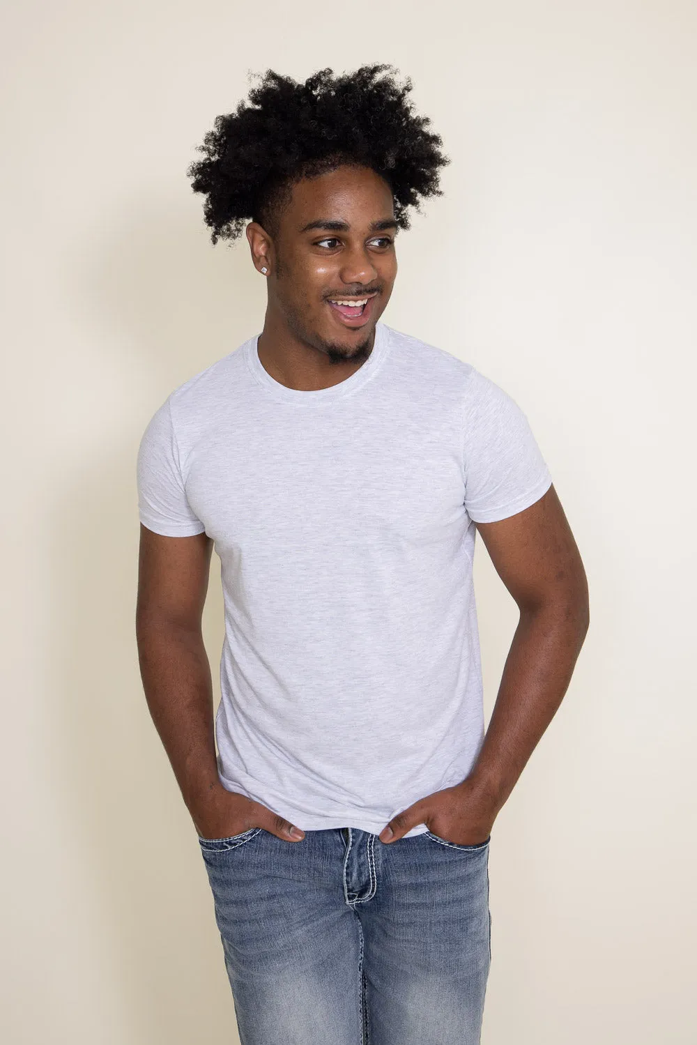 Basic Crewneck T-Shirt for Men in Speckled White | 3750-SPECWHT