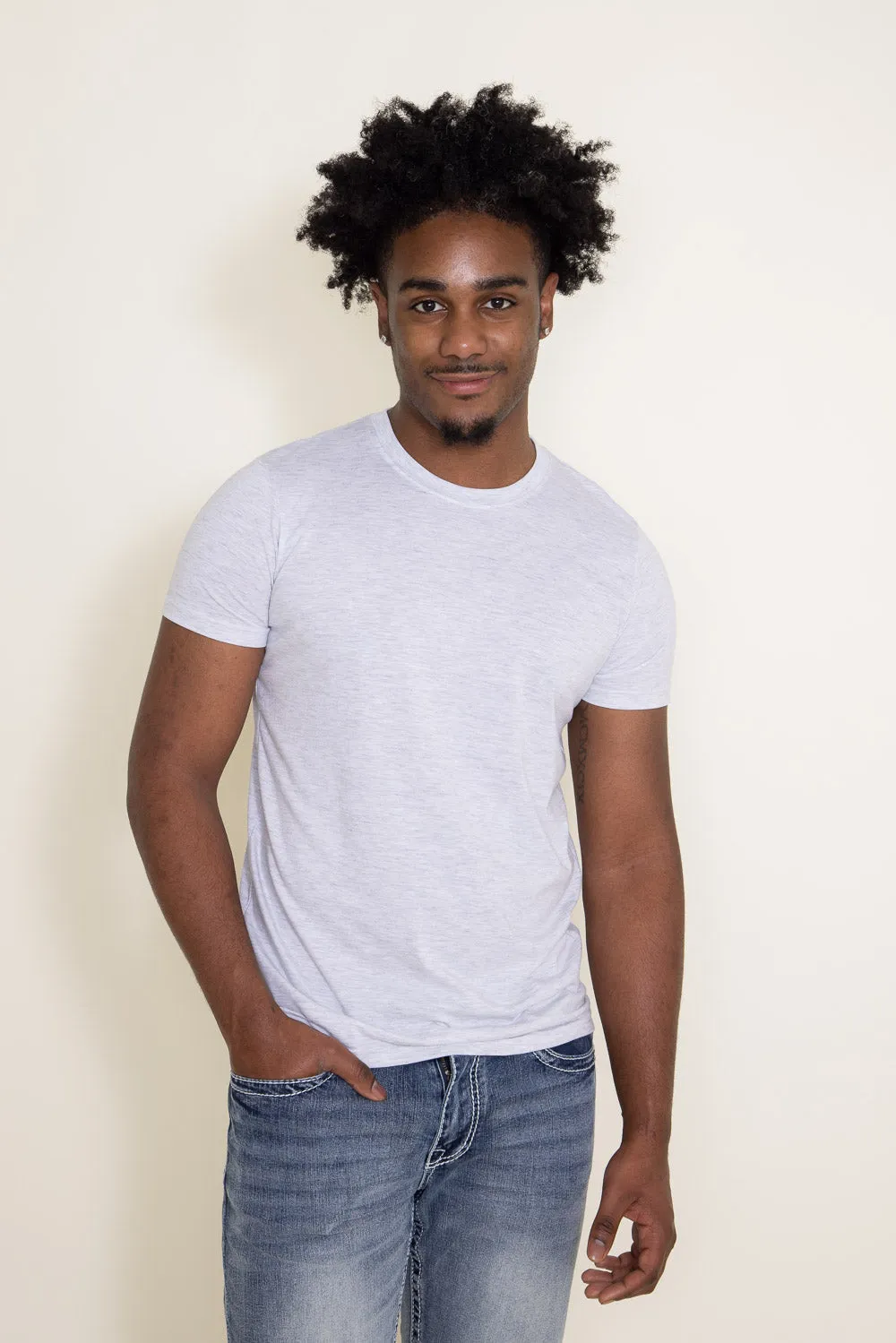 Basic Crewneck T-Shirt for Men in Speckled White | 3750-SPECWHT