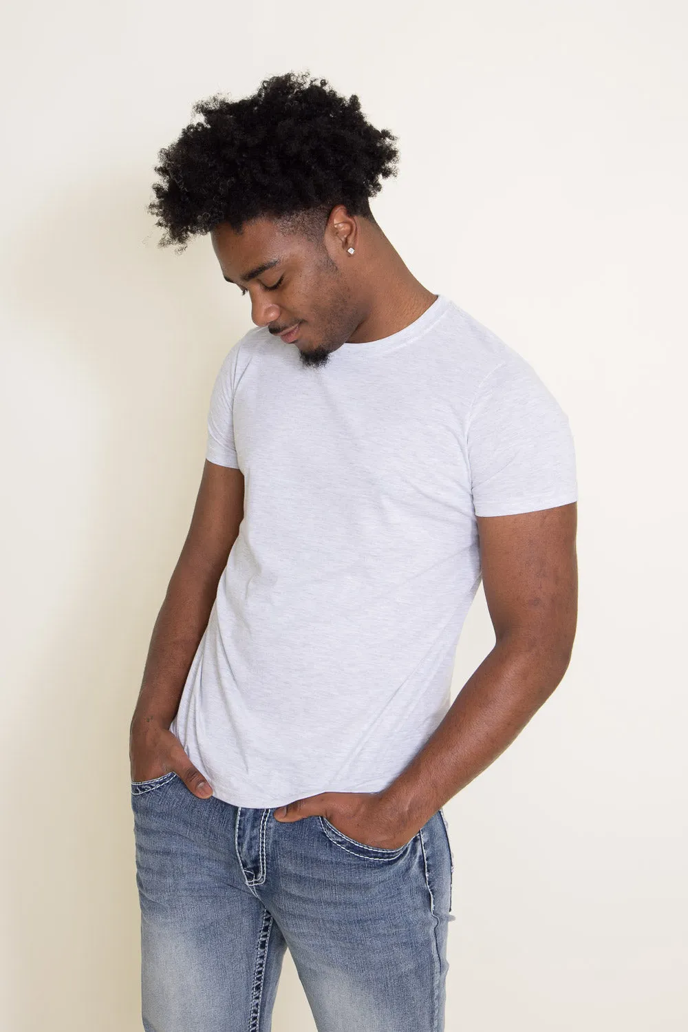 Basic Crewneck T-Shirt for Men in Speckled White | 3750-SPECWHT