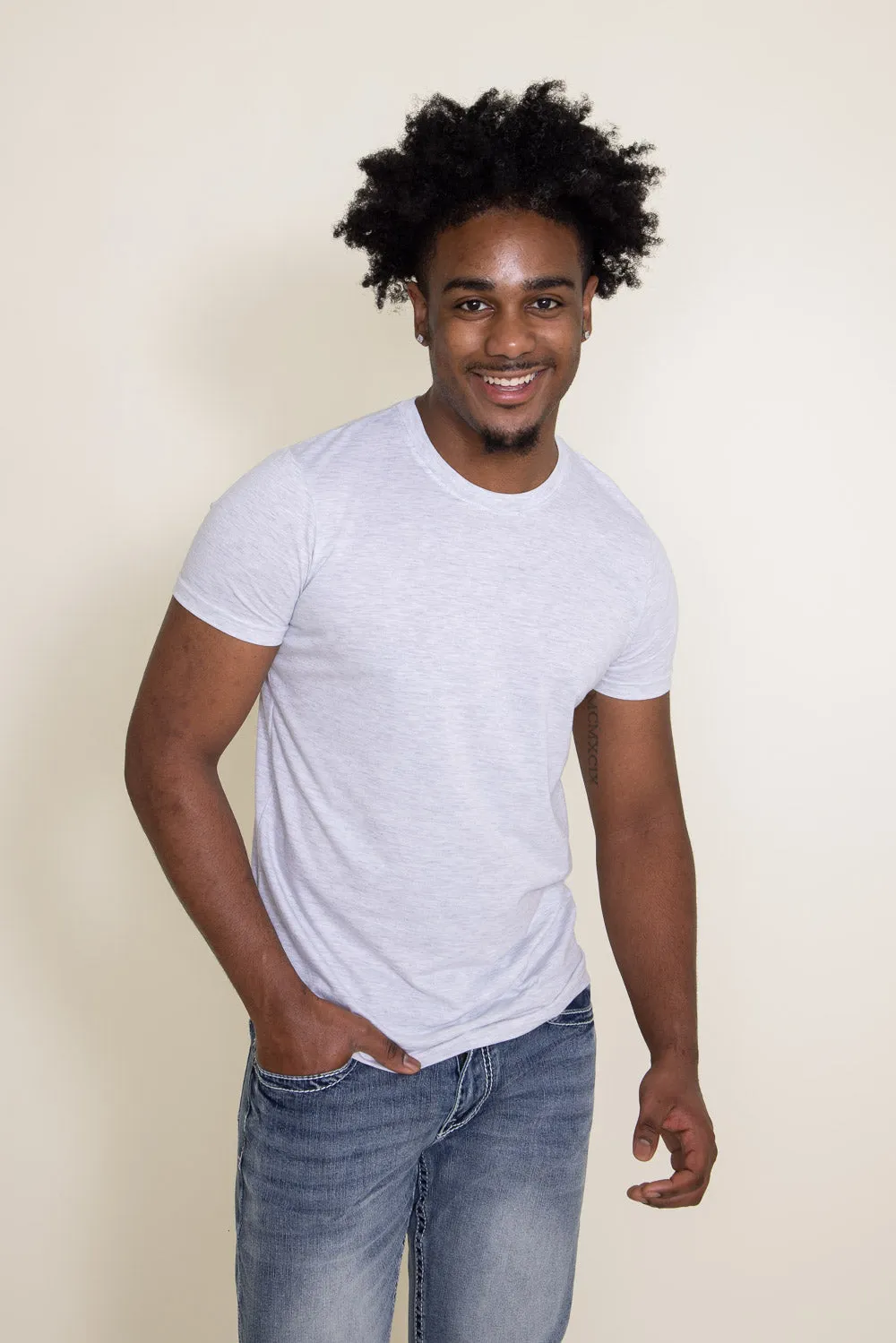 Basic Crewneck T-Shirt for Men in Speckled White | 3750-SPECWHT