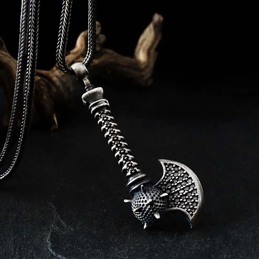 Battle Axe Men's Chain Necklace Sterling Silver Medieval Pendant