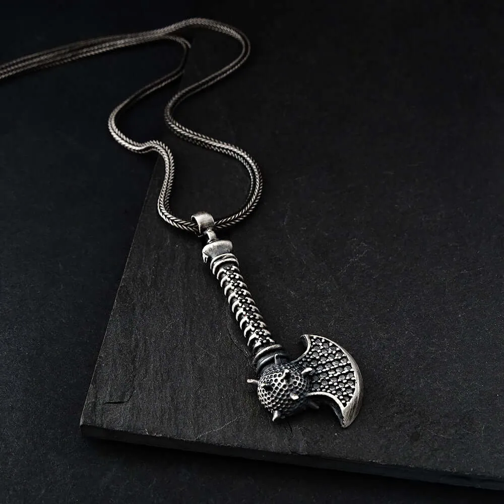 Battle Axe Men's Chain Necklace Sterling Silver Medieval Pendant