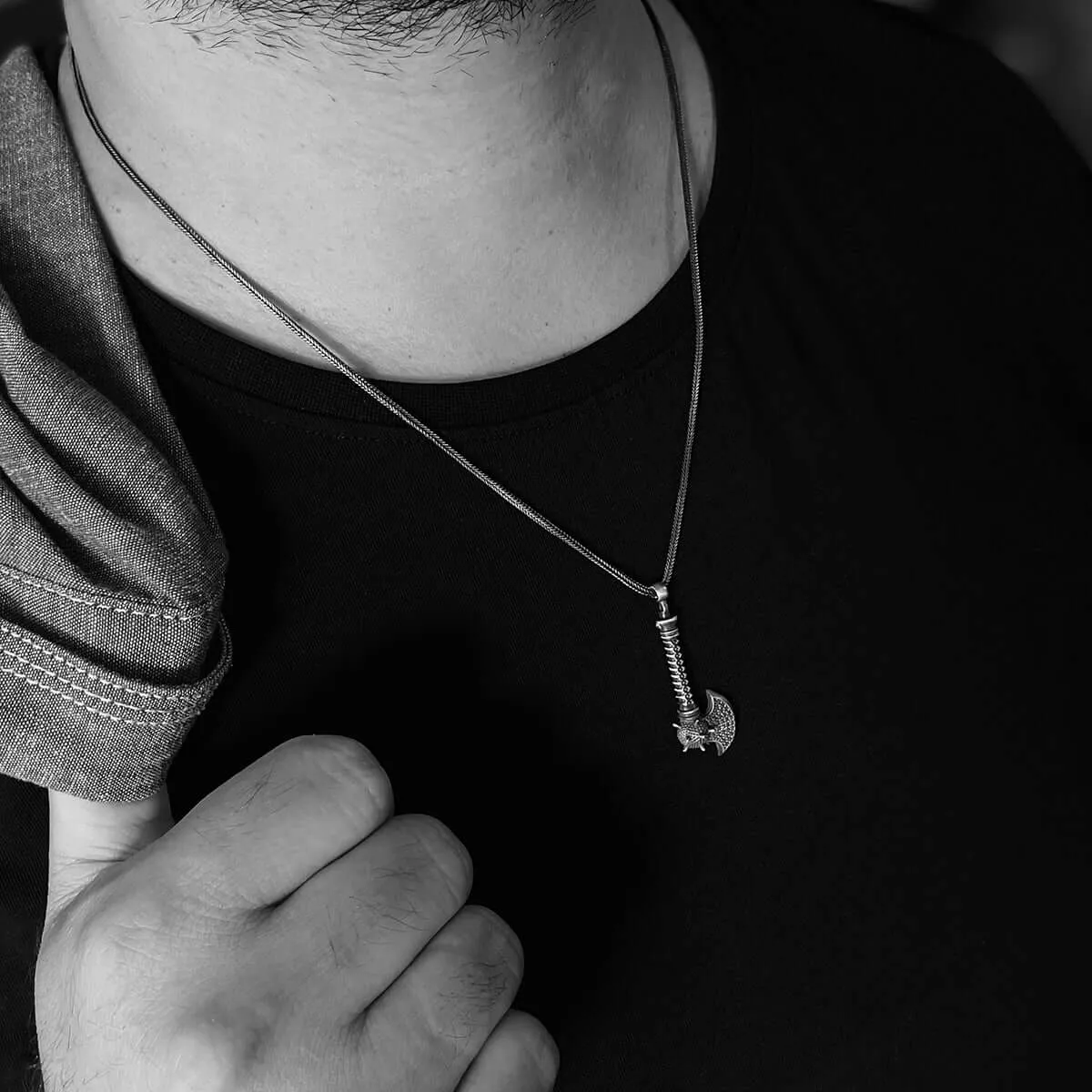 Battle Axe Men's Chain Necklace Sterling Silver Medieval Pendant