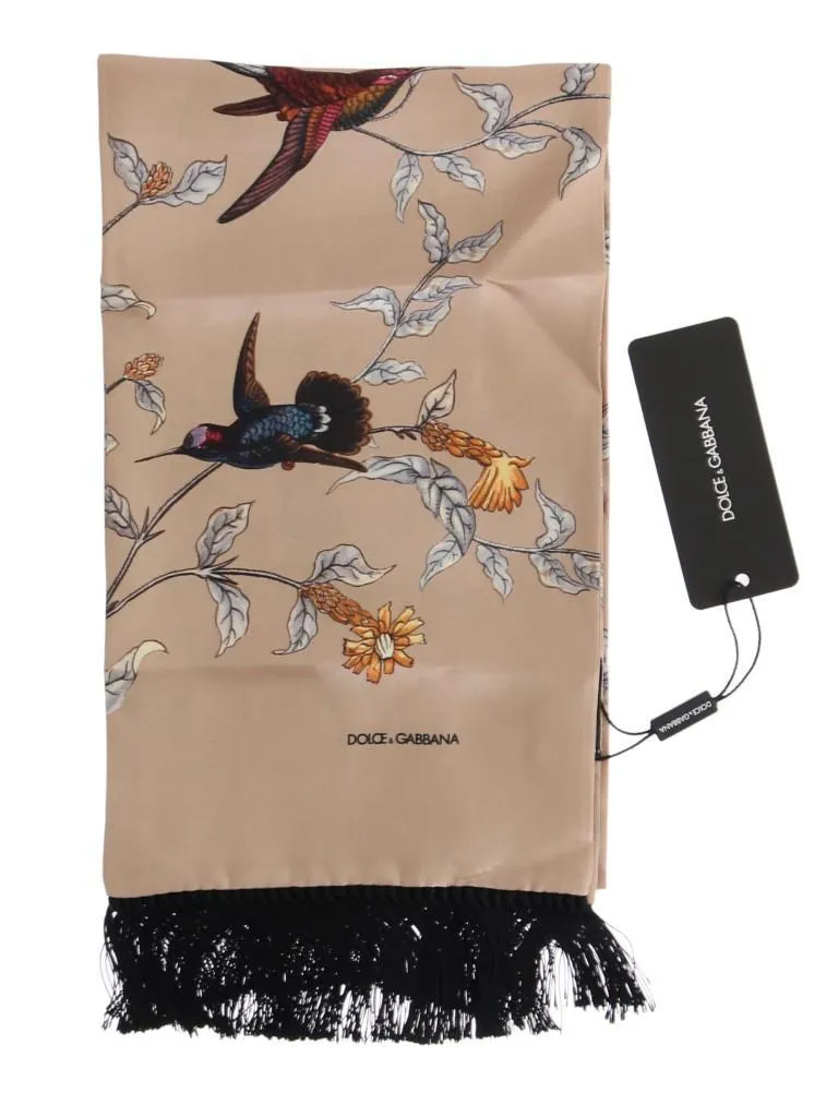 Beige Silk Bird Scarf