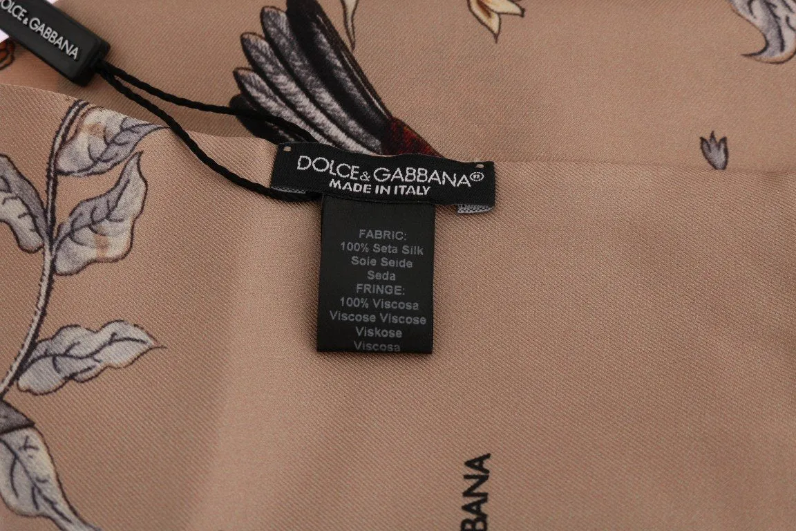 Beige Silk Bird Scarf