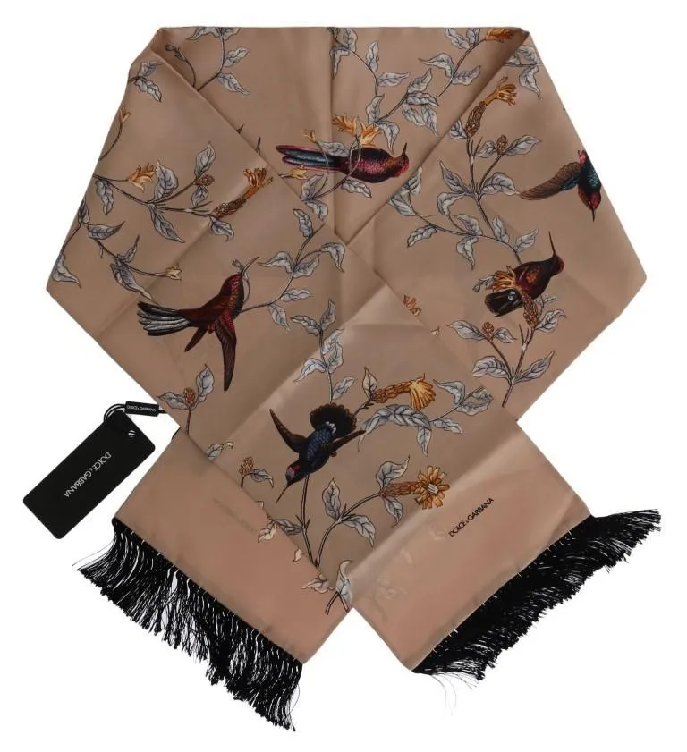 Beige Silk Bird Scarf