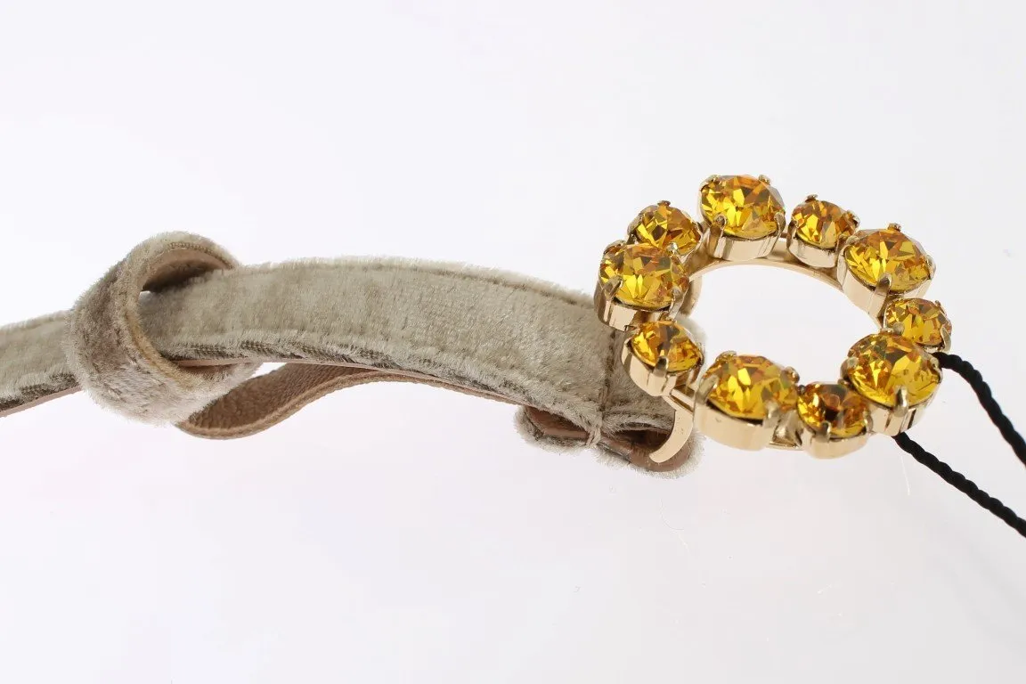 Beige Suede Leather Crystal Buckle Belt