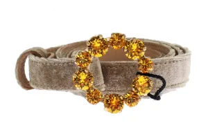 Beige Suede Leather Crystal Buckle Belt
