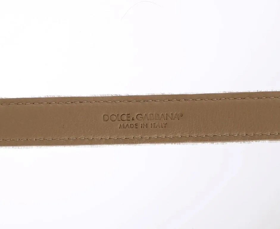 Beige Suede Leather Crystal Buckle Belt