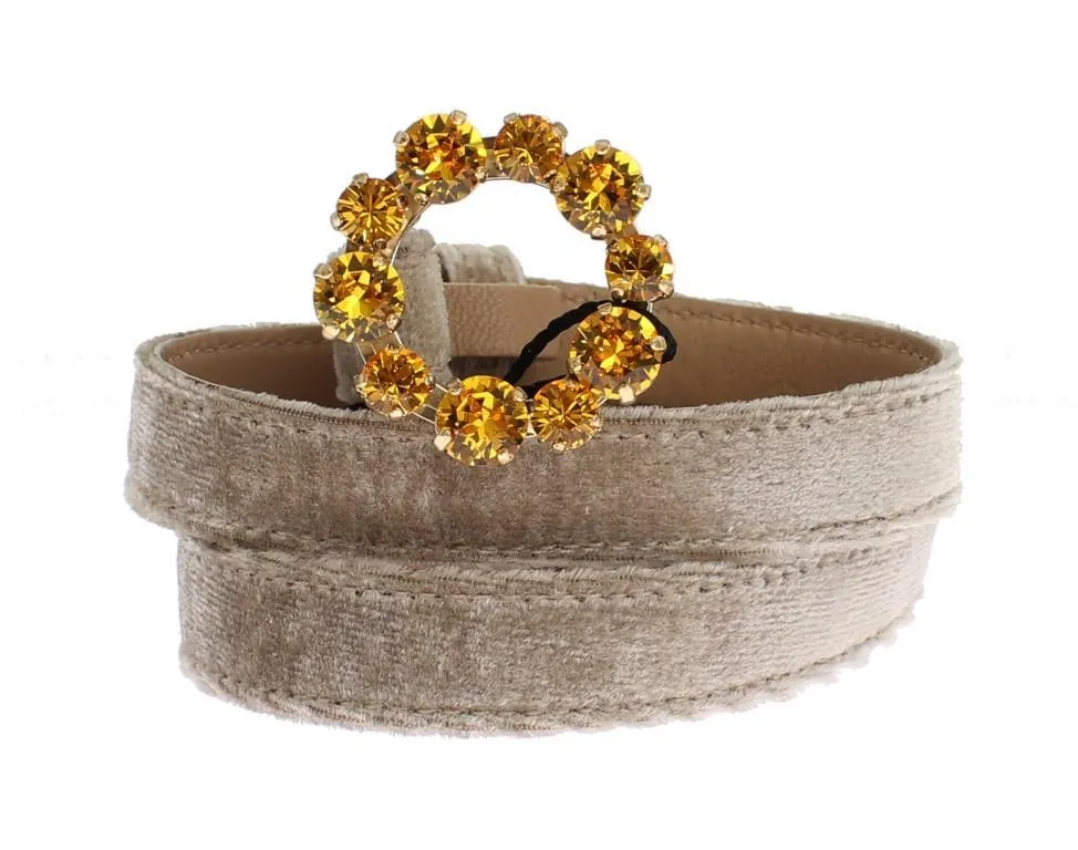 Beige Suede Leather Crystal Buckle Belt